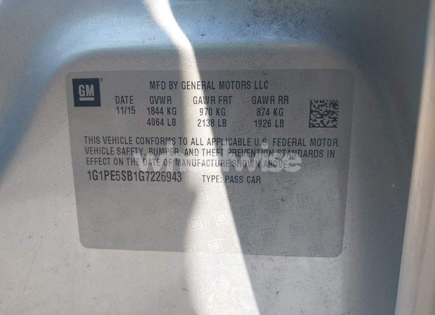 Photo 9 of 2016 Chevrolet Cruze LIMITED 1LT AUTO (VIN 1G1PE5SB1G7226943)