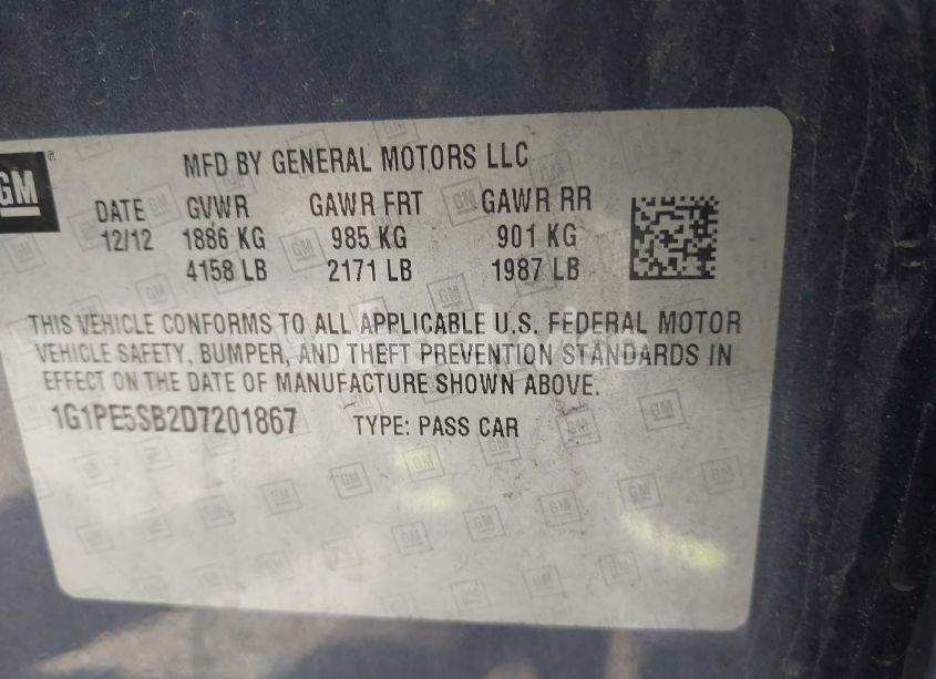 Photo 9 of 2013 Chevrolet Cruze 2LT AUTO (VIN 1G1PE5SB2D7201867)