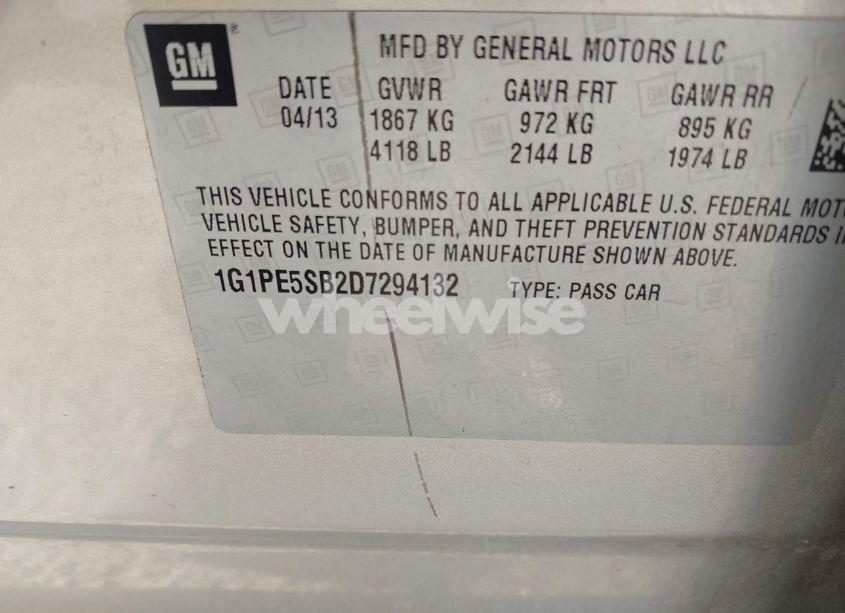 Photo 9 of 2013 Chevrolet Cruze 2LT AUTO (VIN 1G1PE5SB2D7294132)