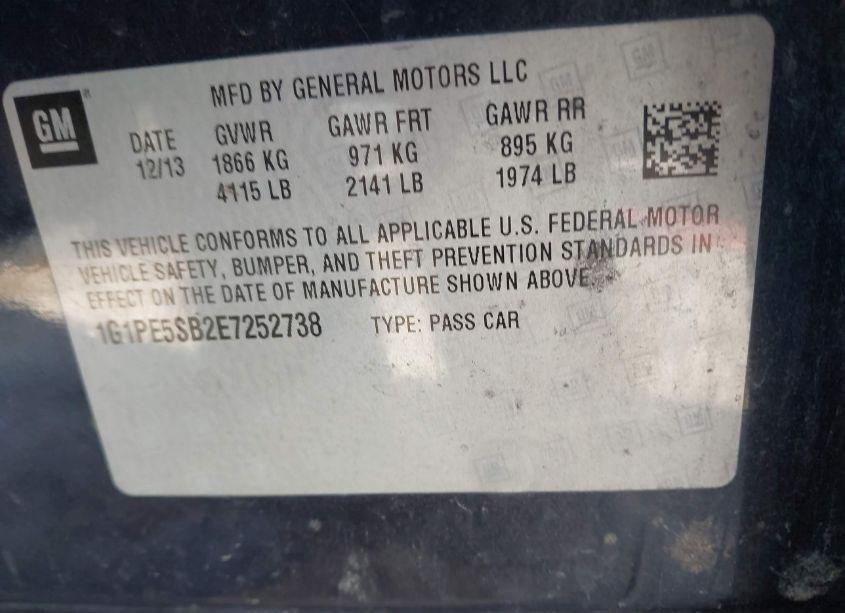 Photo 9 of 2014 Chevrolet Cruze 2LT AUTO (VIN 1G1PE5SB2E7252738)