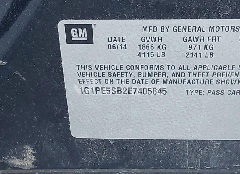 Photo 9 of 2014 Chevrolet Cruze 2LT AUTO (VIN 1G1PE5SB2E7405845)