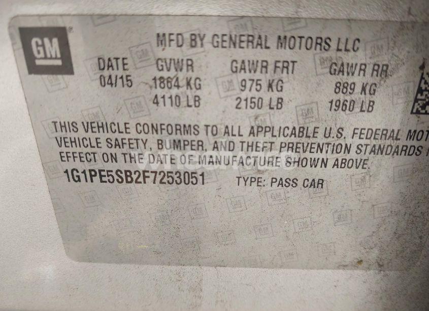Photo 9 of 2015 Chevrolet Cruze 2LT AUTO (VIN 1G1PE5SB2F7253051)