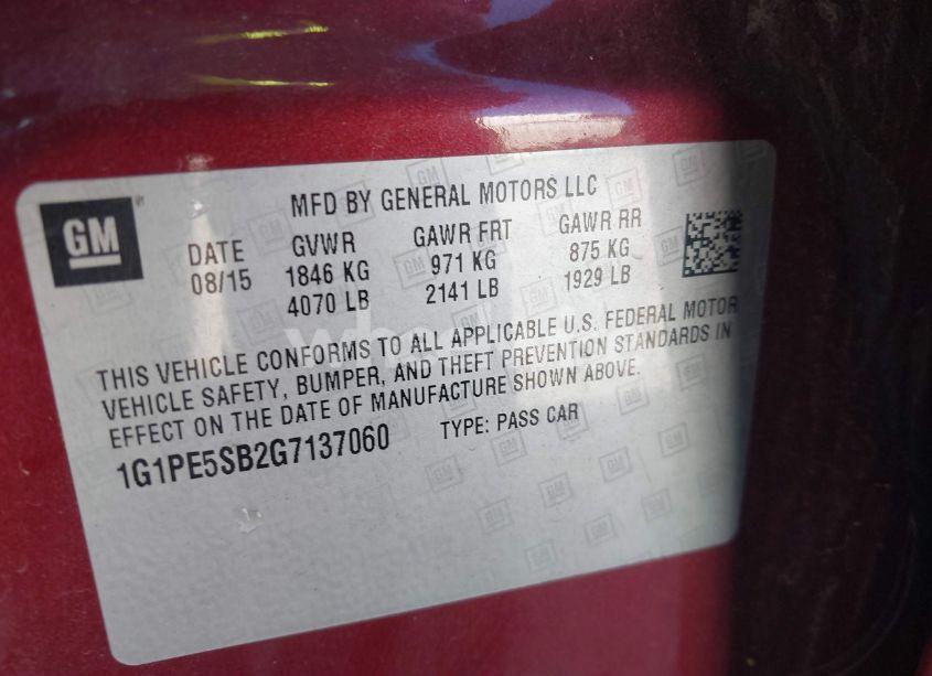 Photo 9 of 2016 Chevrolet Cruze LIMITED 1LT AUTO (VIN 1G1PE5SB2G7137060)