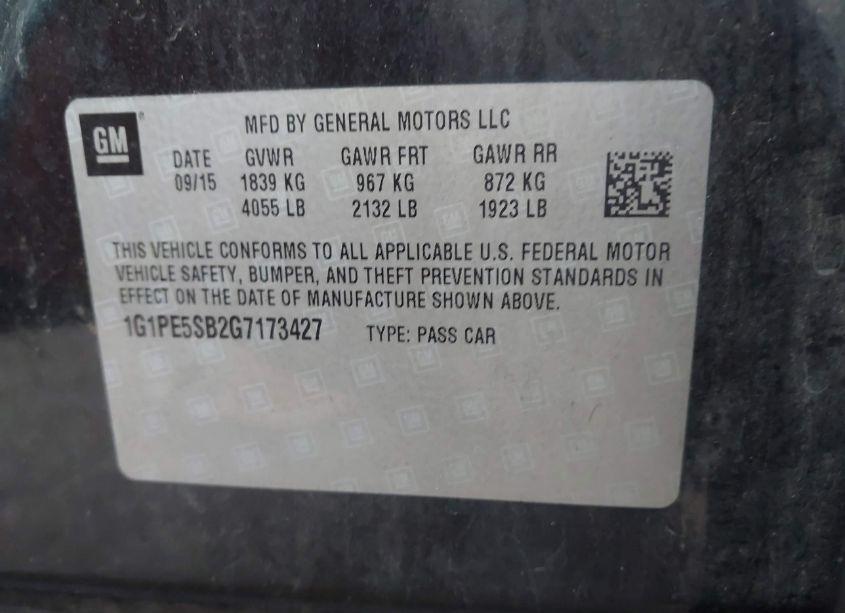 Photo 9 of 2016 Chevrolet Cruze LIMITED 1LT AUTO (VIN 1G1PE5SB2G7173427)