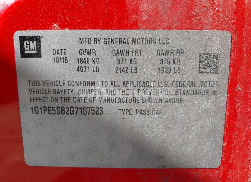 Photo 9 of 2016 Chevrolet Cruze LIMITED 1LT AUTO (VIN 1G1PE5SB2G7187523)