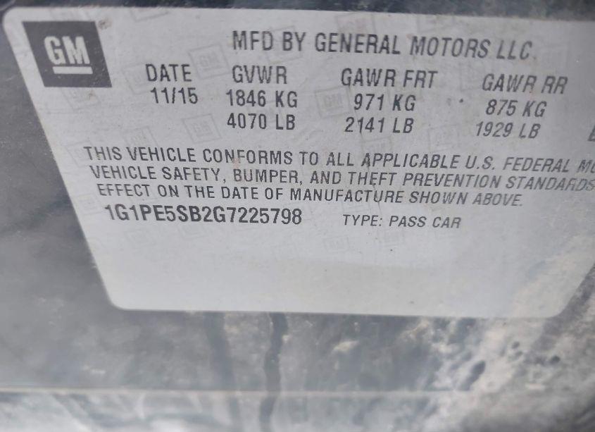 Photo 9 of 2016 Chevrolet Cruze LIMITED 1LT AUTO (VIN 1G1PE5SB2G7225798)