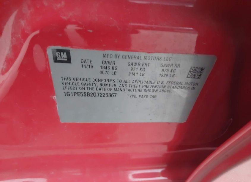 Photo 9 of 2016 Chevrolet Cruze LIMITED 1LT AUTO (VIN 1G1PE5SB2G7226367)