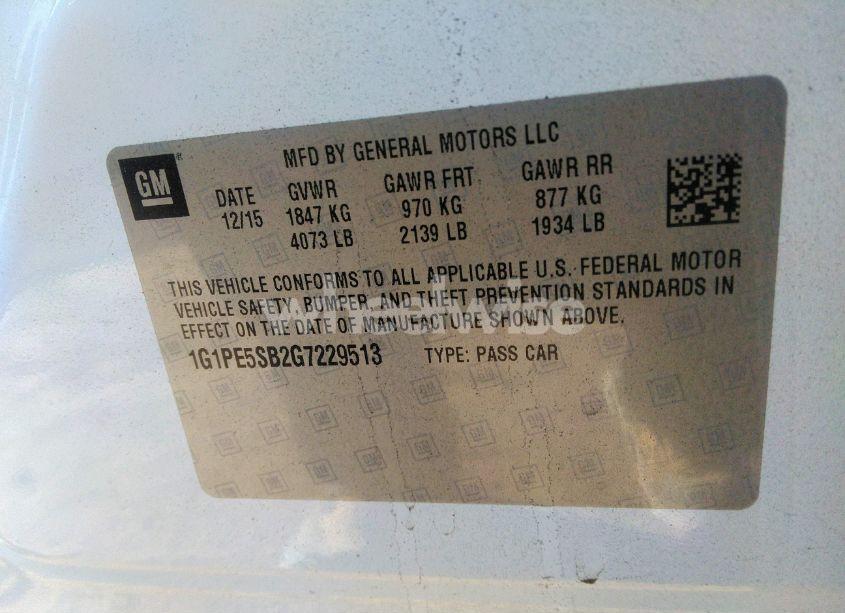 Photo 9 of 2016 Chevrolet Cruze LIMITED 1LT AUTO (VIN 1G1PE5SB2G7229513)