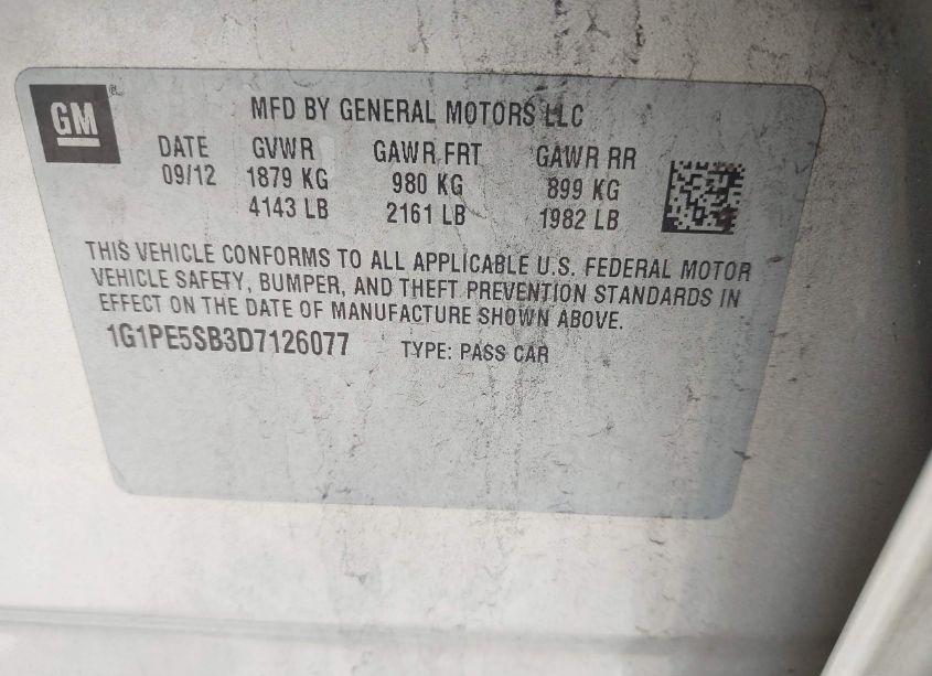 Photo 9 of 2013 Chevrolet Cruze 2LT AUTO (VIN 1G1PE5SB3D7126077)