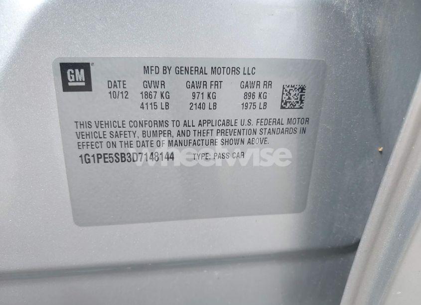 Photo 9 of 2013 Chevrolet Cruze 2LT AUTO (VIN 1G1PE5SB3D7148144)