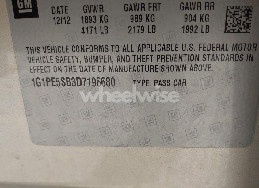 Photo 9 of 2013 Chevrolet Cruze 2LT AUTO (VIN 1G1PE5SB3D7196680)