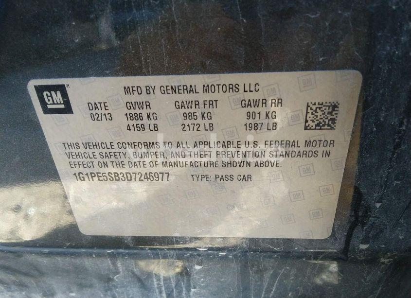 Photo 9 of 2013 Chevrolet Cruze 2LT AUTO (VIN 1G1PE5SB3D7246977)