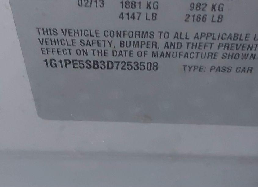 Photo 9 of 2013 Chevrolet Cruze 2LT AUTO (VIN 1G1PE5SB3D7253508)