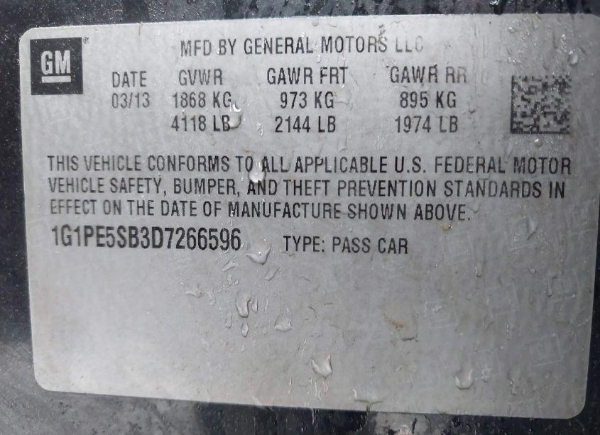 Photo 9 of 2013 Chevrolet Cruze 2LT AUTO (VIN 1G1PE5SB3D7266596)