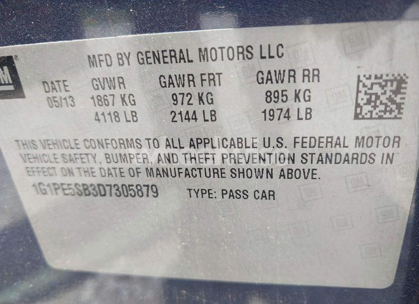 Photo 9 of 2013 Chevrolet Cruze 2LT AUTO (VIN 1G1PE5SB3D7305879)