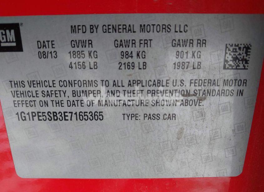 Photo 9 of 2014 Chevrolet Cruze 2LT AUTO (VIN 1G1PE5SB3E7165365)