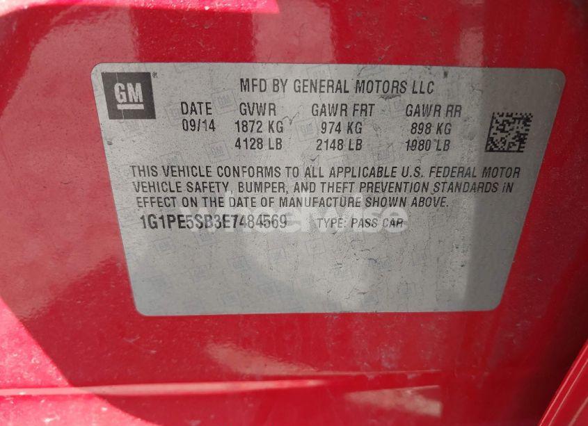 Photo 9 of 2014 Chevrolet Cruze 2LT AUTO (VIN 1G1PE5SB3E7484569)