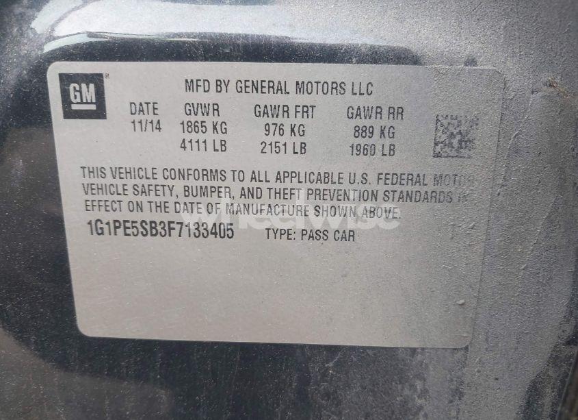 Photo 9 of 2015 Chevrolet Cruze 2LT AUTO (VIN 1G1PE5SB3F7133405)