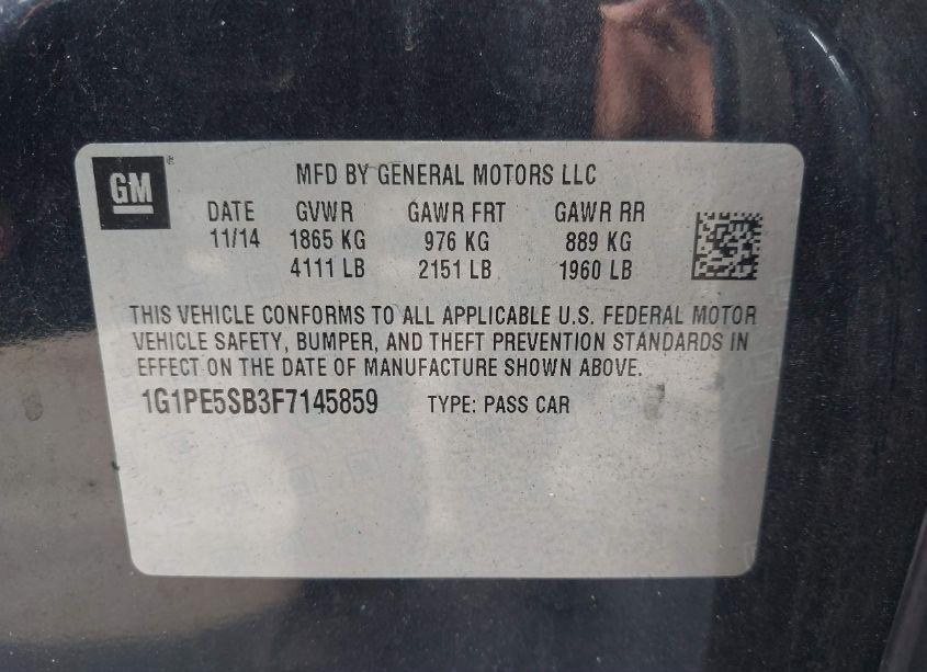 Photo 9 of 2015 Chevrolet Cruze 2LT AUTO (VIN 1G1PE5SB3F7145859)