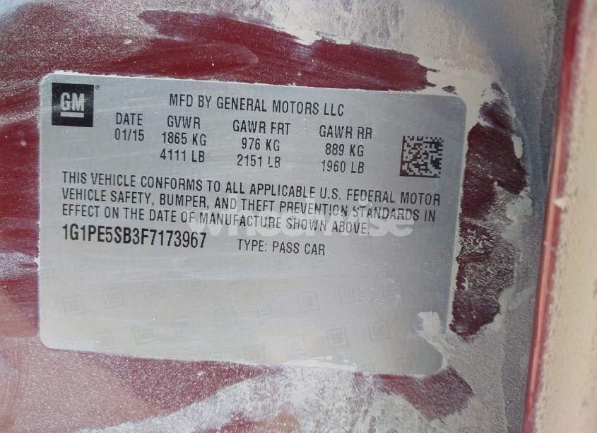 Photo 9 of 2015 Chevrolet Cruze 2LT AUTO (VIN 1G1PE5SB3F7173967)