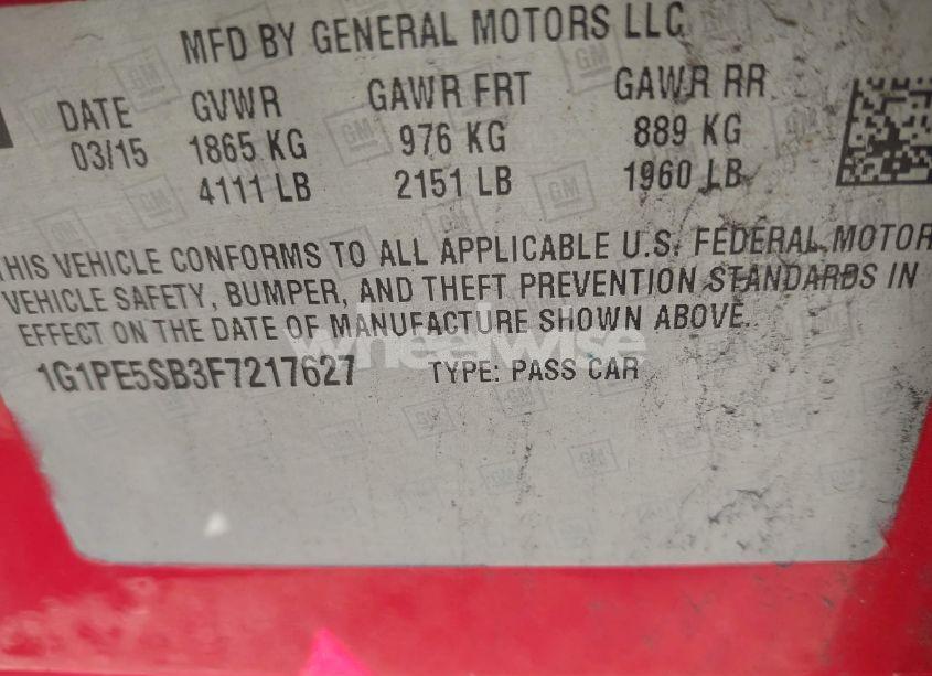 Photo 9 of 2015 Chevrolet Cruze 2LT AUTO (VIN 1G1PE5SB3F7217627)