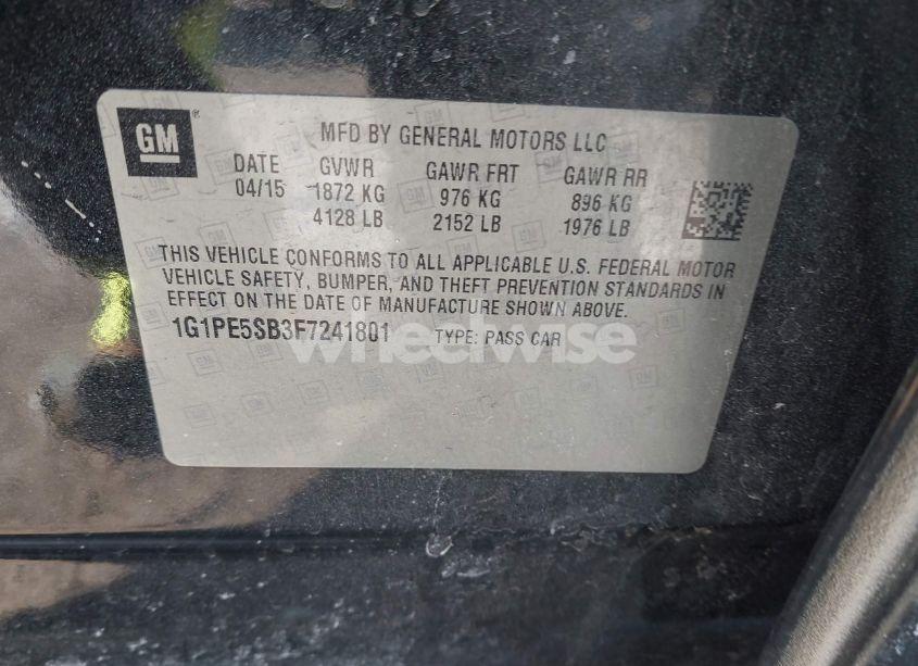 Photo 9 of 2015 Chevrolet Cruze 2LT AUTO (VIN 1G1PE5SB3F7241801)