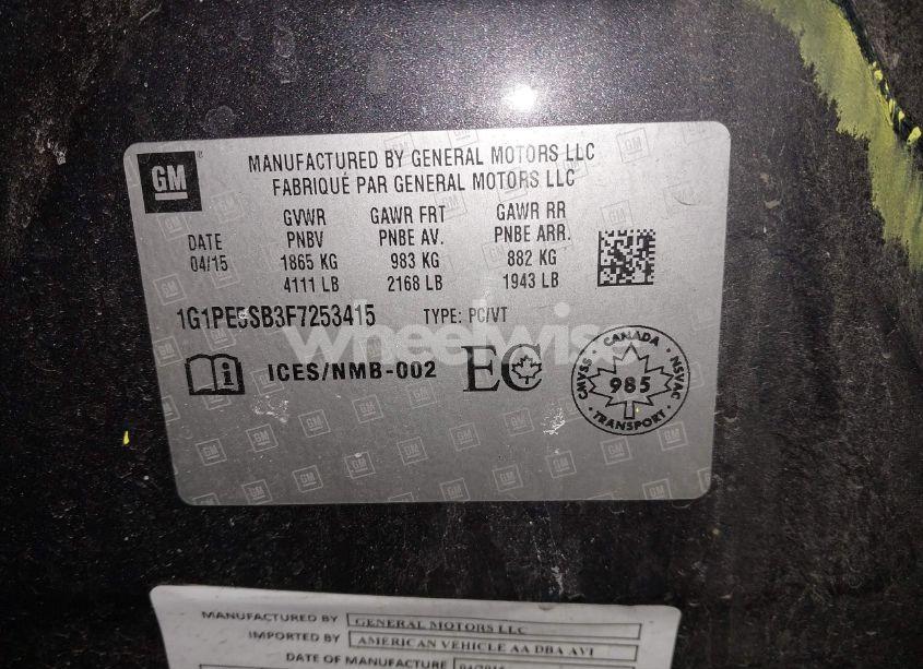 Photo 9 of 2015 Chevrolet Cruze 2LT AUTO (VIN 1G1PE5SB3F7253415)