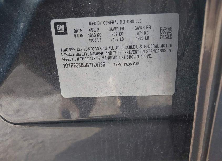 Photo 9 of 2016 Chevrolet Cruze LIMITED 1LT AUTO (VIN 1G1PE5SB3G7124785)