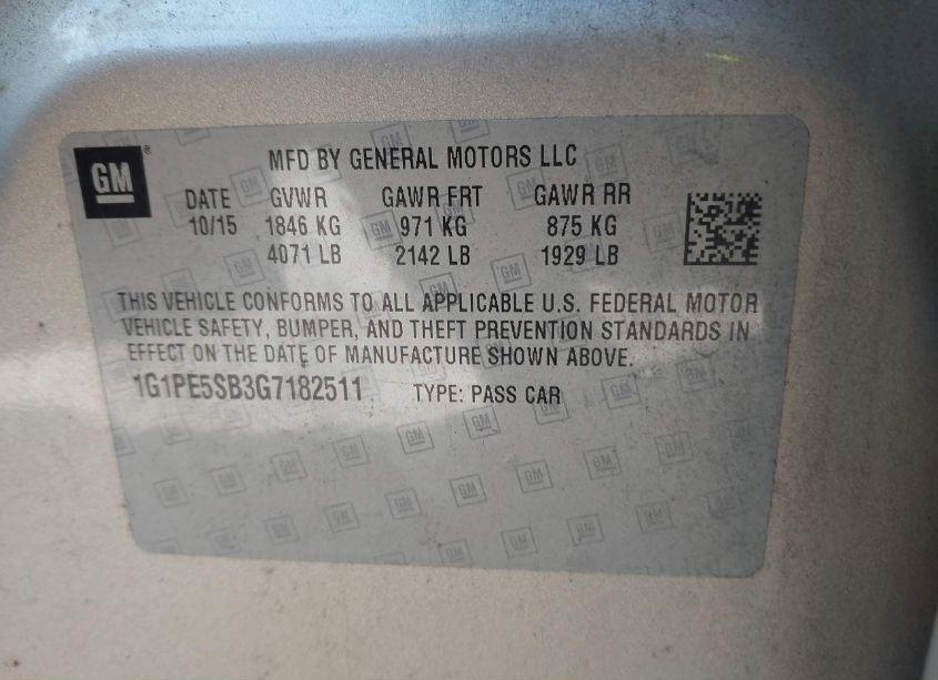 Photo 9 of 2016 Chevrolet Cruze LIMITED 1LT AUTO (VIN 1G1PE5SB3G7182511)
