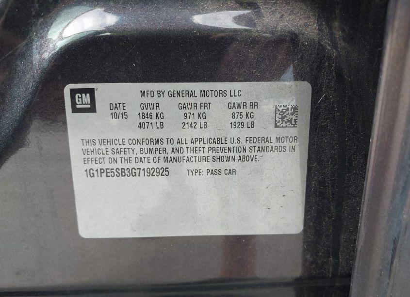 Photo 9 of 2016 Chevrolet Cruze LIMITED 1LT AUTO (VIN 1G1PE5SB3G7192925)