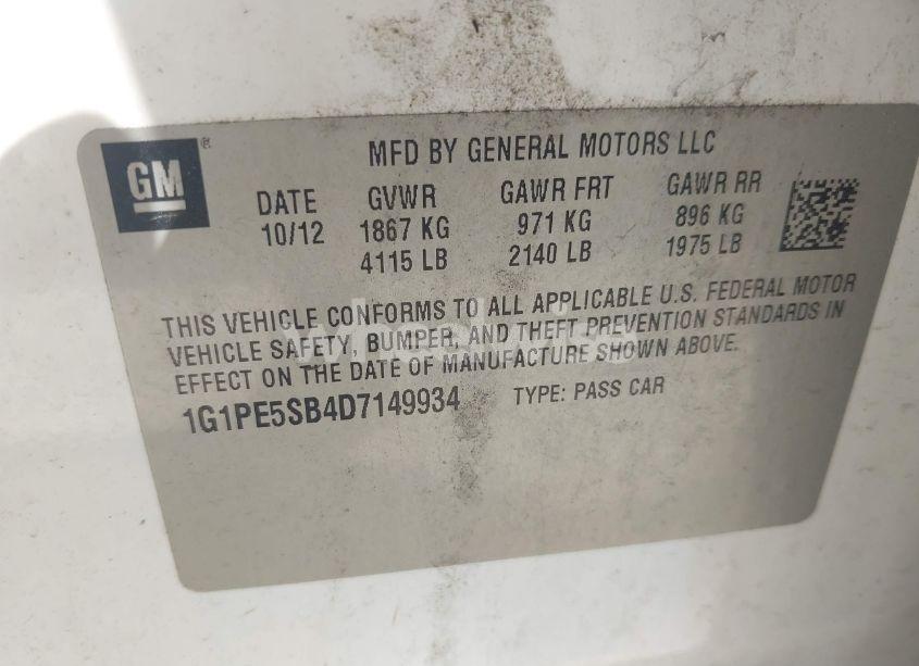 Photo 9 of 2013 Chevrolet Cruze 2LT AUTO (VIN 1G1PE5SB4D7149934)