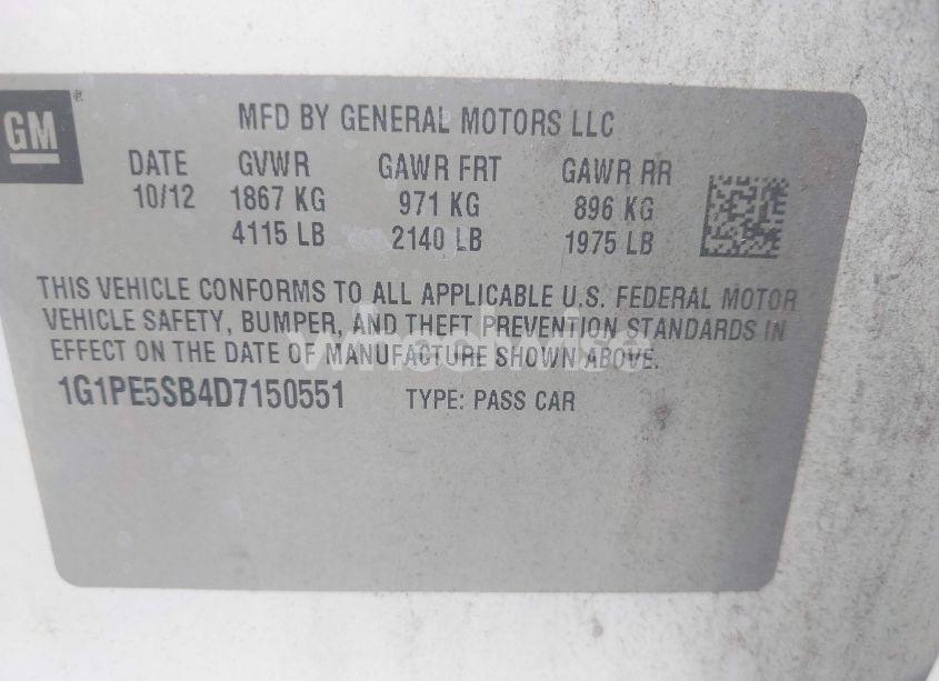 Photo 9 of 2013 Chevrolet Cruze 2LT AUTO (VIN 1G1PE5SB4D7150551)