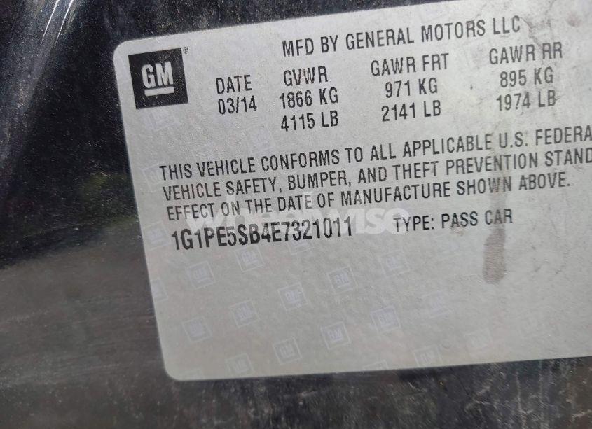 Photo 9 of 2014 Chevrolet Cruze 2LT AUTO (VIN 1G1PE5SB4E7321011)