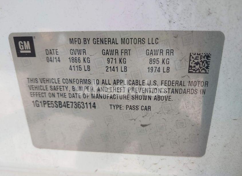 Photo 9 of 2014 Chevrolet Cruze 2LT AUTO (VIN 1G1PE5SB4E7363114)