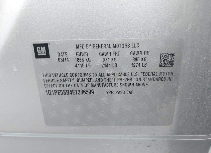 Photo 9 of 2014 Chevrolet Cruze 2LT AUTO (VIN 1G1PE5SB4E7386599)