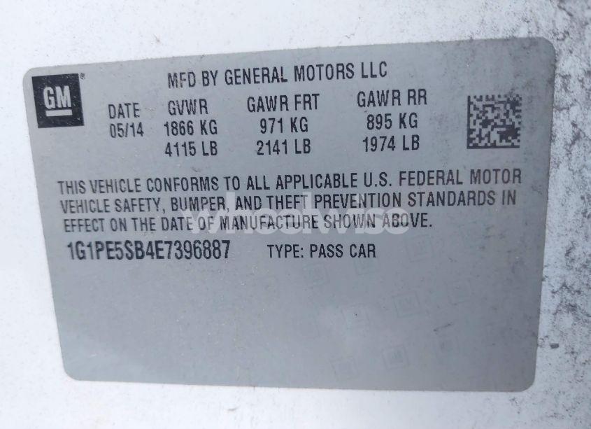 Photo 9 of 2014 Chevrolet Cruze 2LT AUTO (VIN 1G1PE5SB4E7396887)