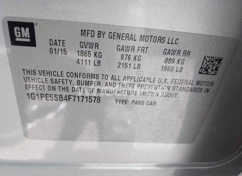 Photo 9 of 2015 Chevrolet Cruze 2LT AUTO (VIN 1G1PE5SB4F7171578)