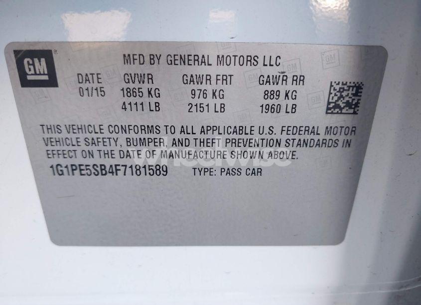 Photo 9 of 2015 Chevrolet Cruze 2LT AUTO (VIN 1G1PE5SB4F7181589)