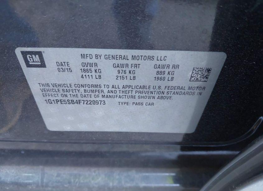 Photo 9 of 2015 Chevrolet Cruze 2LT AUTO (VIN 1G1PE5SB4F7220973)