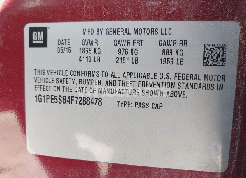 Photo 9 of 2015 Chevrolet Cruze 2LT AUTO (VIN 1G1PE5SB4F7288478)