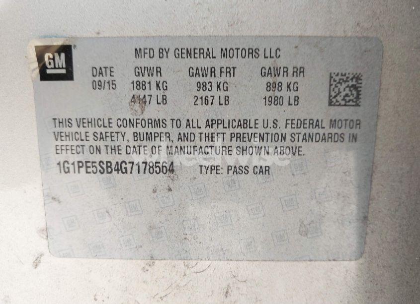 Photo 9 of 2016 Chevrolet Cruze LIMITED 1LT AUTO (VIN 1G1PE5SB4G7178564)