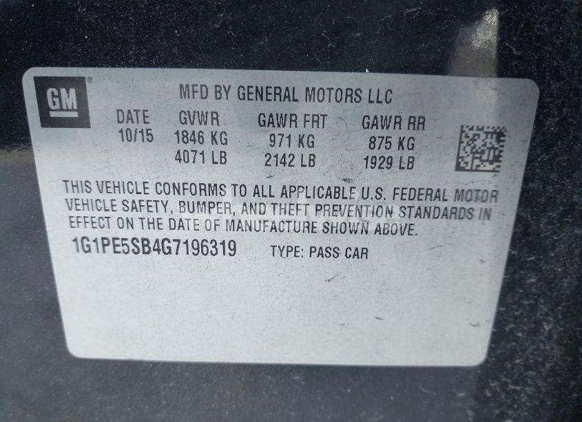 Photo 9 of 2016 Chevrolet Cruze LIMITED 1LT AUTO (VIN 1G1PE5SB4G7196319)