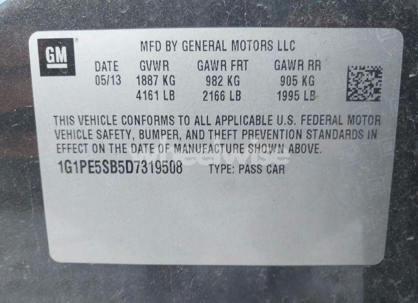 Photo 9 of 2013 Chevrolet Cruze 2LT AUTO (VIN 1G1PE5SB5D7319508)