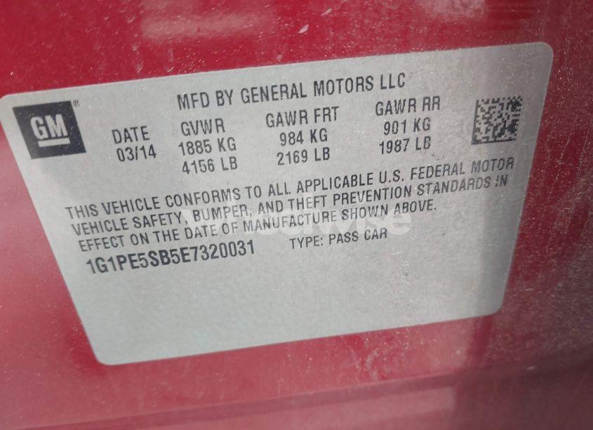 Photo 9 of 2014 Chevrolet Cruze 2LT AUTO (VIN 1G1PE5SB5E7320031)