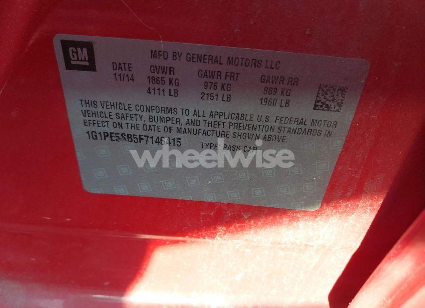 Photo 9 of 2015 Chevrolet Cruze 2LT AUTO (VIN 1G1PE5SB5F7146415)