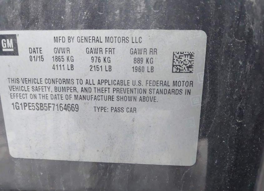 Photo 9 of 2015 Chevrolet Cruze 2LT AUTO (VIN 1G1PE5SB5F7164669)