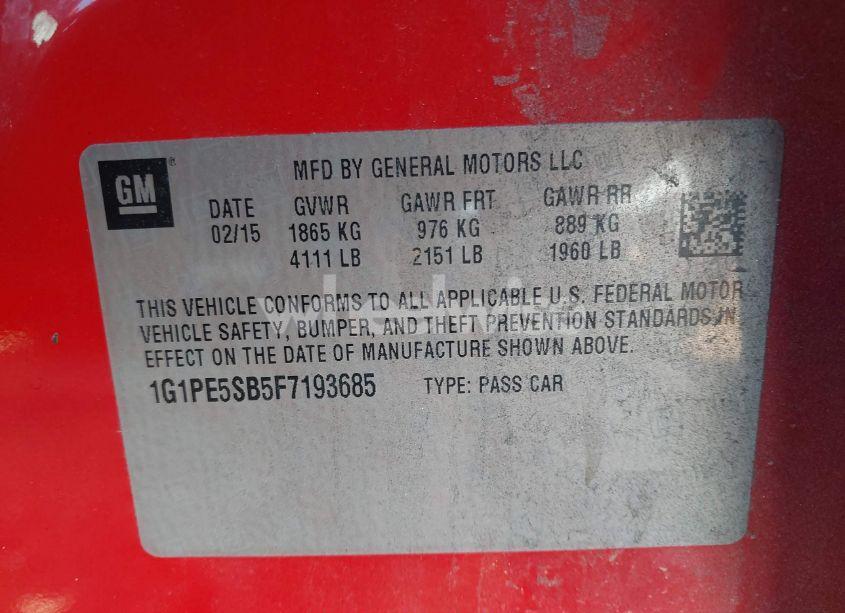 Photo 9 of 2015 Chevrolet Cruze 2LT AUTO (VIN 1G1PE5SB5F7193685)