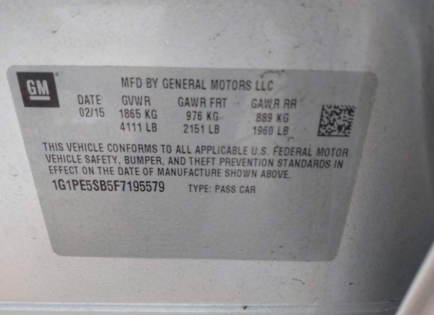 Photo 9 of 2015 Chevrolet Cruze 2LT AUTO (VIN 1G1PE5SB5F7195579)