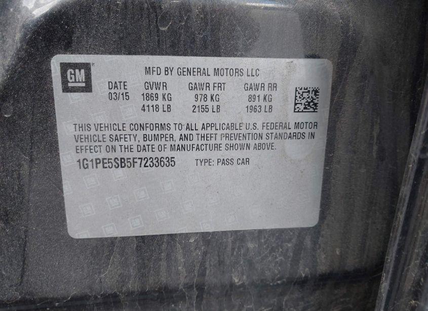 Photo 9 of 2015 Chevrolet Cruze 2LT AUTO (VIN 1G1PE5SB5F7233635)