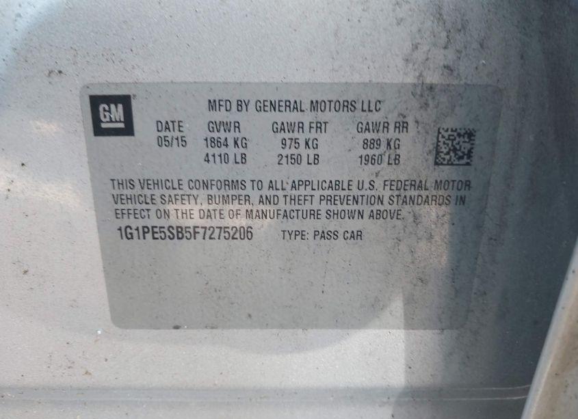 Photo 9 of 2015 Chevrolet Cruze 2LT AUTO (VIN 1G1PE5SB5F7275206)